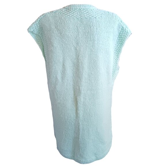 3XL Vintage Women's Sweater 1OF1 Handmade Granny Mint Green Knit Sleeveless Vest - Picture 4 of 6